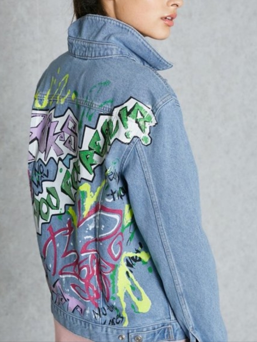 Topshop Moto Graffiti Denim Jacket Oversized Distressed Streetwear Y2k Grunge